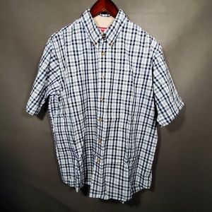 Wrangler Wrinkle Resistant Plaid Button Up Shirt Mens Size Large Blue Checkered
